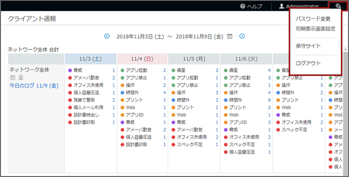 「アカウント」メニュー 「アカウント」メニュー