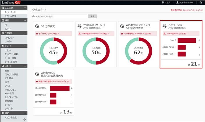「ダッシュボード」画面