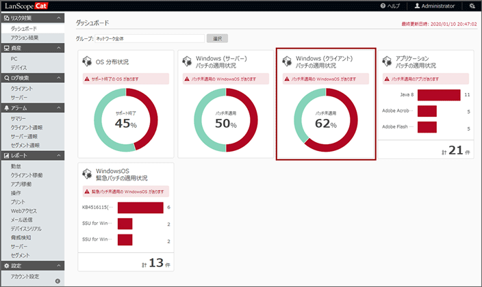 「ダッシュボード」画面