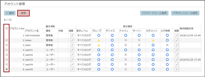 「アカウント管理」画面